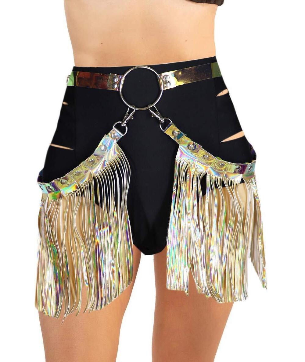 2472 Rave Costume Tassel Body Harness Waist Belt Bondage Fringe Skirt